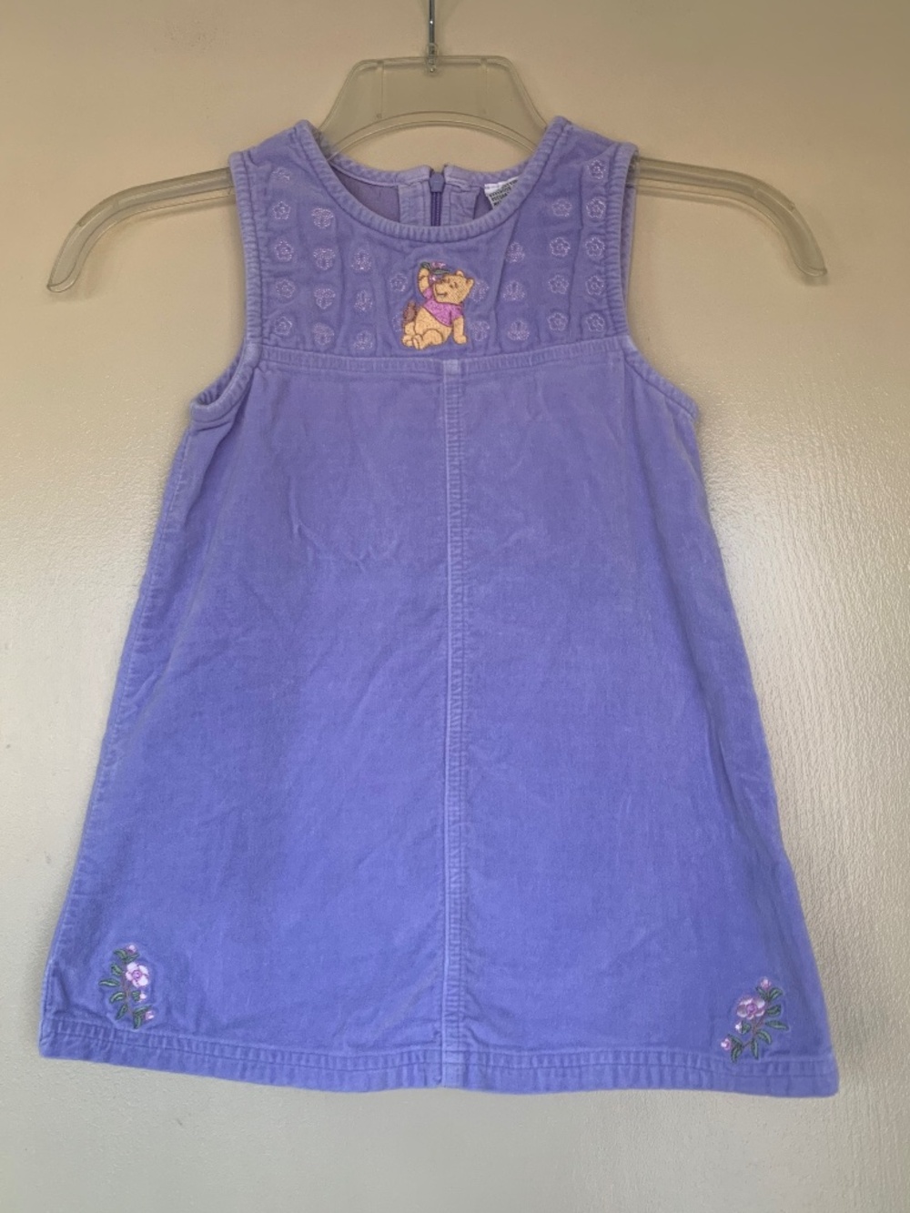 Winnie the Pooh Lavender Embroidered Brushed Velvet Dress 4T Vintage Y2K Sm Flaw